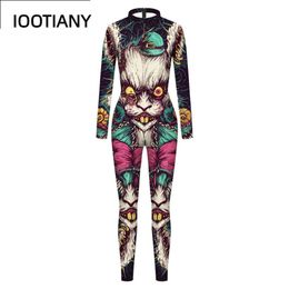 Purim Carnival Cosplay Catsuit Fashion Animal Owl Frog Print Skeleton Women Bodysuit Costume Funny Sexy Jumpsuit Femal