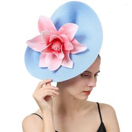 Berets Vintage Hellblauer Fascinator Haarschmuck Damen Rosa Blumen Stirnband Elegante Hochzeit Braut Party Kopfschmuck Cocktail Kopfbedeckung