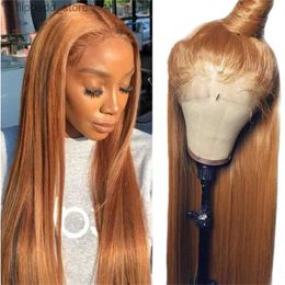 Synthetic Wigs Ginger Blonde Lace Wigs for Black Women Straight Synthetic Light Brown Lace Wig T Part Pre Plucked with Baby Hair Glueless Wigs Q231021