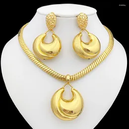 Necklace Earrings Set 18k Gold Plated Women Necklaces Earring Big Pendant Unique Dubai Jewelry Wedding Party Accessories