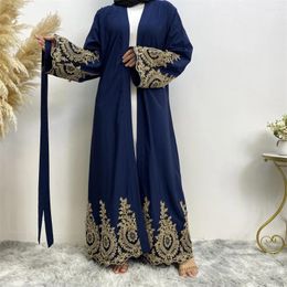 Ethnic Clothing Modest Black Dubai Abaya For Women Embroidery Belted Kimono Cardigan Muslim Dress Islamic Jalabiya Femme Musulman Vestidos