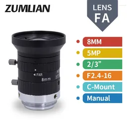 Lens 5.0MP C-mount 8mm Distortion Manual Iris Machine Vision Lenses 2/3" F2.4 Focus Zoom Camera FA