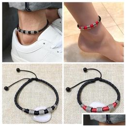 Anklets Anklets Women Men Beach Leather Beads Rope Chain Cuff Anklet Bracelet Jewellery Accessories Jewellery Dhrxj