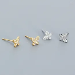 Stud Earrings Original 925 Sterling Silver 14k Gold Butterfly Zircon For Women Luxury Designer Jewellery Accessories