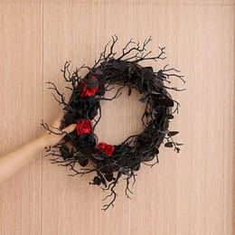 Decorative Flowers Reusable Halloween Decor Wreath Spooky Dead Branch Garland Realistic Simulation Flower Black For Door