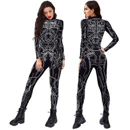 Halloween Party Carnival Performance Whole Costume Cosplay Ghost Skeleton 3D Printed Zentai Bodysuit Spandex Catsuit