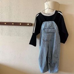 Trousers 2023 Spring Autumn Fashionable Korean Boys And Girls Suspenders Big Pocket Casual Handsome Jeans Children Denim Pants