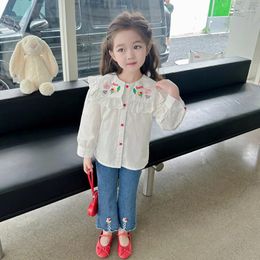 Clothing Sets Baby Girls Autumn Children Lace Embroidery Shirt Cartoon Jeans 2 Pcs Suit Kids Outfits Princess Clothes