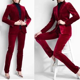 Velvet Women Prom Suits Red Lady Office Tuxedos For Wedding Guest Wear Slim Fit Evening Formal Blazers 2 Pieces Jacket