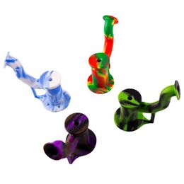 New Style Colourful Silicone Waterpipe Pipes Portable Multifunctional Herb Tobacco Oil Rigs Stash Case Straw Nails Philtre Bubbler Cigarette Holder Smoking Bong