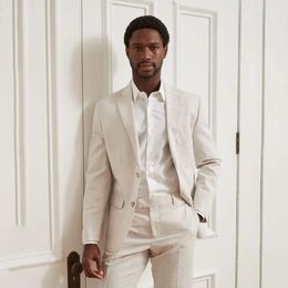 Men's Suits Beige Wedding Suit For Men Slim Fit Notched Lapel Two Buttons 2 Pieces Groom Tuxedos Blazer Pants Costume Homme Mariage