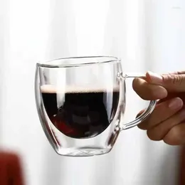 Wine Glasses Double Wall Transparent Glass Coffee Mugs With Handle Drinking Insulation Deck Teacup Beer Whiskey Drinkware