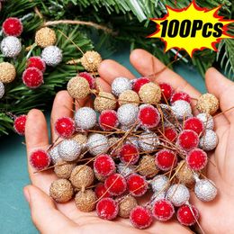 Decorative Flowers 10-100pcs Artificial Berries Pearl Stamens Mini Christmas Frosted Berry Simulation Fruit Cherry DIY Gifts Party Decor