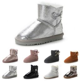 24 Kids Warm Bow Boots Children Classic Mini Half Snow Boot Winter Full fur Fluffy furry button Ankle Preschool PS Enfant Child Toddler Girl Tod Bootss Booties bowknot