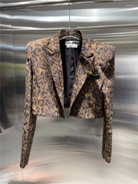 Women's Suits 2023 Autumn Leopard Pattern Shoulder Pad Short Suit Versatile Slim Trendy Small Group Long Sleeve Coat