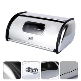 Plates Stainless Steel Bread Box For Kitchen Metal Bin Roll Lid Container Storage Keeper Breadbasket