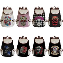 Floral Skull Print Backpack Women Drawstring Bags Cool College Students School Bagpack High Capacity Book Bag Halloween Gift 220923