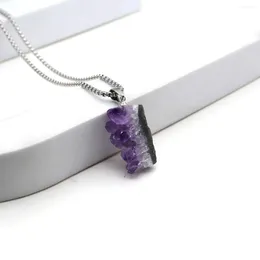 Pendant Necklaces 20x30mm Irregular Shape Gradient Purple Crystal Necklace Women Jewellery Reiki Chakra Natural Quartz Pendulum