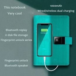 Notepads Smart fingerprint password lock Bluetooth speaker Notebook a5 multi-function wireless charging business power notepad 231020