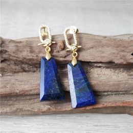 Dangle Earrings FUWO Wholesale Trapezoid Blue Lapis Lazuli With Sparkling Cubic Zircon Perfect For Any Occasion 5Pairs/Lot ER470