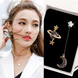 Dangle Earrings S925 Silver Needle Gold Plated Earring Women Prevent Allergy Star Moon Black Crystal Irregular Ear Jewellery