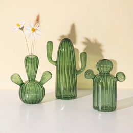 Vases Cactus Glass Vase for Room Decoration Decorative Glass Bottle Hydroponics Plant Modern Transparent Vase Crafts Living Room Decor 231021