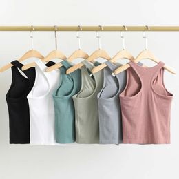 Lu Align Lu Lemons Yoga Vest With Luluemon Women Tank Tops Fitness Sleeveless Cami Sports Shirts Slim Ribbed Running Gym Vest Built In Bra Top Blouses