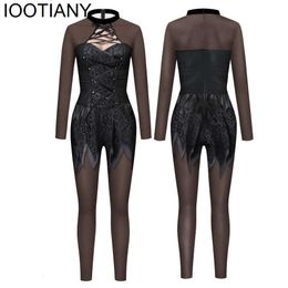 Japanese Anime Black Lace Print Sexy Jumpsuit Carnival Cosplay Women Bodysuit Long Sleeve Romper Kawaii Girl Jumsuits