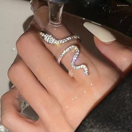 Cluster Rings Fashion Snake Shaped Opening Ring For Women Adjustable Animal Rhinestone Zircon Punk Hiphop Girls Party Jewellery Gifts