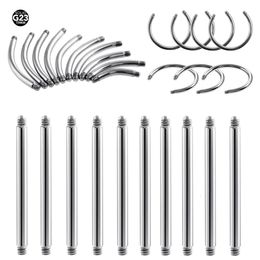 Stud 50Pcs G23 Curved Circular Straight Barbell Part Screw Thread Head 16g 14g For Lip Eyebrow Nose Earring Piercing Jewelry 231020