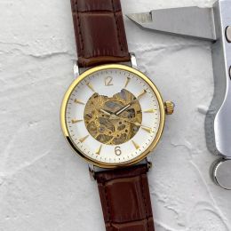 Men Watch Stainless Steel Three stitches Top Luxury Brand 40mm Automatic mechanical Watches leather Strap Hollow out design Fashion LO
