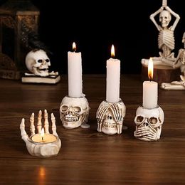 Candles Gothic Tea Light Holder Horror Skeleton Skull Candle Holders Resin Candlestick Holder Crafts Tealight Holder Candle Holders 231021