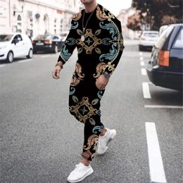 Men's Tracksuits Tracksuit Suit Spring And Autumn 2-Piece Set Long Sleeve T-shirt 3D Pattern Casual Oversized Pant Street Jogger Clothing