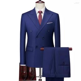 Men's Suits Men's Blazer Pants Boutique Fashion Solid Colour Business Casual Mens Suit Two-piece Set Groom Wedding Dress Party Double