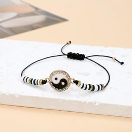 Charm Bracelets 1PC Tai Chi Black&White Bracelet Bagua Seed Beads Friendship Braided Adjustable For Friends