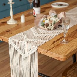 Table Runner Macrame Woven Wedding Decor Handmade Boho Linen with Tassels Vintage Farmhouse Decoration for Dining Kitchen 231020