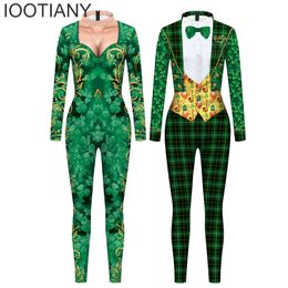 Adult Women Cosplay Fancy Sexy Jumpsuit Leaf Print Festivals Party Unisex Long Sleeve New Bodysuit Jumpsuits Monos