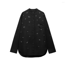 Women's Blouses Zach AiIsa Counter Quality Autumn Fashion Versatile Long-sleeved Buttoned Loose Jewelry-embellished Poplin Shirt