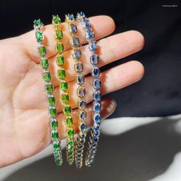 Charm Bracelets Green Blue Cubic Zirconia Jewelry Silver Color Oval Crystal Women Bracelet Gift