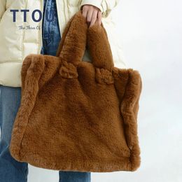 Evening Bags Winter Fashion Faux Fur Tote Handbag Designer Fluffy Plush Lady Shoulder Bag Luxury Brand Female Large Shopper Top-Handle Bags 231020