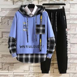 Men's Tracksuits Kpop Cool Basic Pants Sets Chic Long Sleeve Top Stretch Spring Male T Shirt Hooded Sweatshirt Casual Autumn Slim Fit 2023