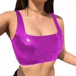 Women's Tanks Faux Latex Crop Top Women Sexy Bodycon Vest Shiny PVC Leather Sleeveless Off Shoulder Summer Tops Female Shirts Tank