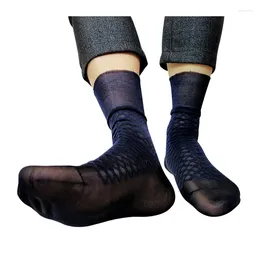 Men's Socks Nylon Silk Mens Sheer Thin See Through Formal Dress Suit Male Plaid Fashion Style Transparent Hose Sox