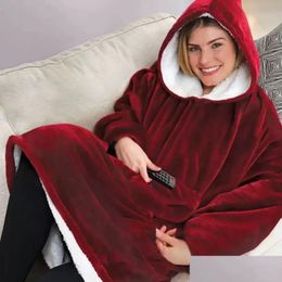 Hoodie Outdoor Winter Hooded Coats Warm Slant Robe Bathrobe Sweatshirt Fleece Plover Blanket For Men Women Fy7955 Dh6Kz