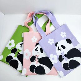 Evening Bags Reusable Panda Printed Handbag Foldable Large Capacity Shoulder Knitted Pouch