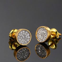 Hip Hop iced out Stud Earrings For Men Women Bling Cubic Zircon CZ Gemstone Gold Silver Earrings Hiphop Rapper Jewelry Gift