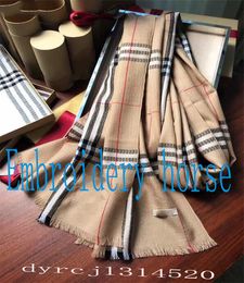 Embroidery horse Designer cashmere scarf Winter women and men long Scarf quality Headband fashion classic printed Check Big Plaid Shawls