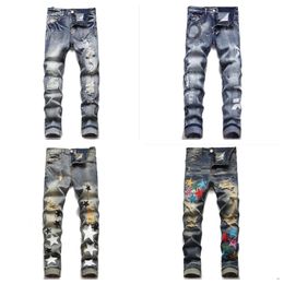 Designer jeans for mens pants white black rock revival jeans biker Pants man pant Broken hole embroidery Hip Hop Denim Pants letter jeans pantalones amirable