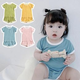 Clothing Sets 2pcs/lot Unisex Baby Clothes Set Summer Short Sleeved Casual T-shirt Pants Solid Colour Children Outfits