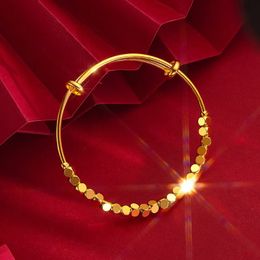 Bangle Pure Gold Bracelet Bangle Shiny Block Gold 999 Gold Colour Bangle Bracelet for Women Party Jewellery Adjustable Accessories Gifts 231020